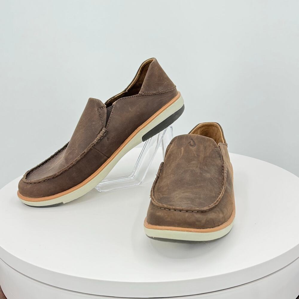 Olukai KALIA Slip On Shoes Men Size 11.5 M 10453-6363 Dark Wood Drop In Heel